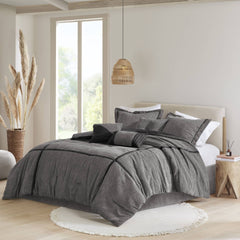 7 Piece Micro Corduroy Comforter Set Grey King