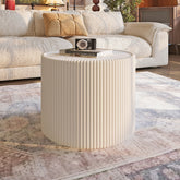 Light Sintered stone Top Cylinder Shape Leather Coffee modern Sofa Table for Living Room furniture (Each tabletop has a unique gold pattern)
