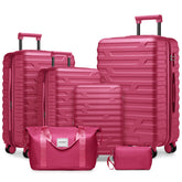 Luggage Sets 6 Pieces with Duffel Bags, Hardside Expandable Suitcases with Spinner Wheels TSA Lock, Rose Red