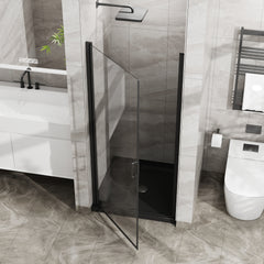 Goodyo 34"x72" Pivot Shower Door, 1/4 inch Thick Tempered Glass Swing Shower Door in Black Finish, Semi-Frameless Design