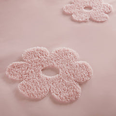 2-Piece Twin Floral Reversible Tufted Chenille Duvet Cover Set,Pink