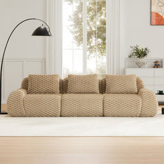 114" Modern Modular Sectional Sofa for Living Room,Flannelette Fabric,Oversized 3-Seater Couch,boneless sofa,Deep Seat,Buckle connection,Anti-slip Design,No Assembly,Light Camel