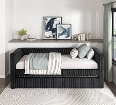 1pc Daybed with Trundle Black Corduroy Fabric Upholstery Modern Luxury Home Furniture Durable Comfortable