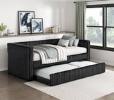 1pc Daybed with Trundle Black Corduroy Fabric Upholstery Modern Luxury Home Furniture Durable Comfortable