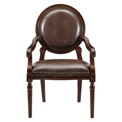 Formal Traditional Armchair Dark Brown Faux Leather Upholstery Nailhead Trim Solid Wood Furniture 1pc Classic Desk Chair
