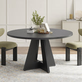 47" Round Dining Table for 4-7 People, Modern Wood Kitchen Table with Sturdy Metal Base, Large Round Dinner Table for Dining Room, Easy Assembly