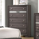 Gray Finish Contemporary Style 1pc Chest Hidden Jewelry Drawer English Dovetail Drawers Silver Knobs Bedroom Furniture