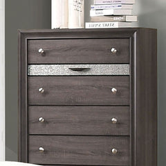 Gray Finish Contemporary Style 1pc Chest Hidden Jewelry Drawer English Dovetail Drawers Silver Knobs Bedroom Furniture