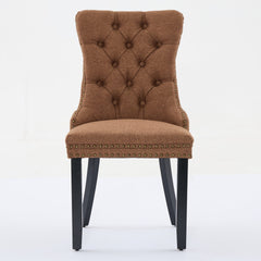 Nikki Collection Modern, High-end Tufted Solid Wood Contemporary Flax Upholstered Linen Dining Chair with Wood Legs Nailhead Trim 2-Pcs Set,Coffee color, SW6801CF
