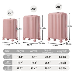 20"/24"/28" 3 pcs/set in ABS Spinner Wheel Luggage, Carry on Suitcase, with Cup Holder & USB Port & Phone Holder (Pink)