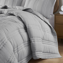 3 PCS Full/Queen Poly Gauze Quilt Set Gray