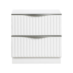 Luxurious Pearl White Finish Nightstand of Two Drawers Textured Panel Sleek Handles Glam Bedroom Furniture 1pc Bedside Cabinet