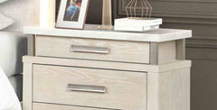 Transitional Style 1pc Nightstand Metal Handles Marble Top UV-Stained Bottom Drawer Ball Bearing Glide Weathered Gray Finish Bedroom Furniture
