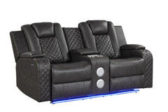 BENZ LED & Power Reclining Loveseat Made With Faux Leather in Black same asG150109056 (NJ inventory)