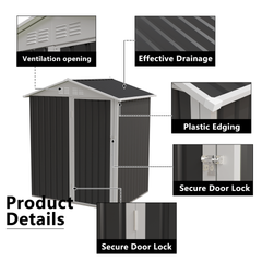 5.4x4.27 FT Outdoor Storage Shed with Hinge Door Metal Garden Sheds for Backyard, Patio,Lawn,Utility & Bike Storage