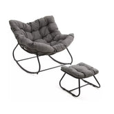 Dark Gray Egg Rocking Chair with Ottoman, All-Weather Wicker Lounge & Cushions