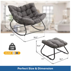 Dark Gray Egg Rocking Chair with Ottoman, All-Weather Wicker Lounge & Cushions