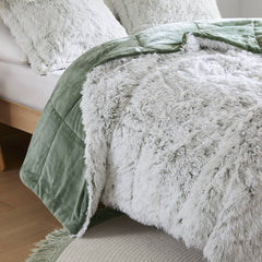 2 PCS Twin/Twin XL Shaggy Faux Fur Comforter Mini Set Green/White