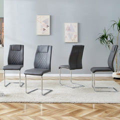 Modern Dining Chairs with Faux Leather Padded Seat Dining Living Room Chairs Upholstered Chair with Metal Legs Design for Kitchen, Living, Bedroom, Dining Room Side Chairs Set of 4 (Grey+PU)C-001