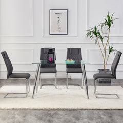 Modern Dining Chairs with Faux Leather Padded Seat Dining Living Room Chairs Upholstered Chair with Metal Legs Design for Kitchen, Living, Bedroom, Dining Room Side Chairs Set of 4 (Grey+PU)C-001