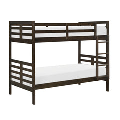 Twin over Twin Bunk Bed 1pc Classic Dark Brown Finish Youth Bedroom Furniture Durable Wood