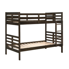 Twin over Twin Bunk Bed 1pc Classic Dark Brown Finish Youth Bedroom Furniture Durable Wood
