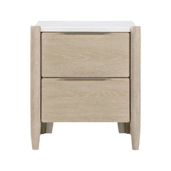 Modern Two Drawers Nightstand with Charging Ports Marble Top Light Oak Finish Bedroom Furniture 1pc Bedside Table