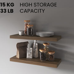 FM FURNITURE Iva Floating shelf in melamine x2 ,Dark Walnut