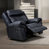 Transitional Style Glider Recliner Contrast Welt Black Finish Faux Leather Material Primary Living Room