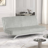 Contemporary Style Light Gray Finish Futon Sofa Bed Convert Into Bed With Extra Support Leg Chrome Finish Metal Base Legs