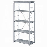 Metal Shelving Unit Bookshelf 1pc Home Office Furniture Wooden Storage Rack Shelves, Faux Concrete & Silver Finish