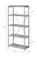 Metal Shelving Unit Bookshelf 1pc Home Office Furniture Wooden Storage Rack Shelves, Faux Concrete & Silver Finish