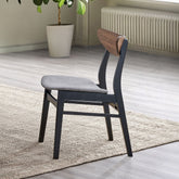 Contemporary Dining Side Chairs Set of 2 Walnut and Black Finish Gray Upholstery Wooden Kitchen Furniture Curved Back