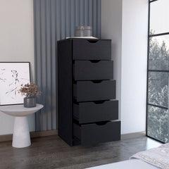 Dresser 42 inchH, 5 Drawers , Slim Storage Chest of Drawers, Black