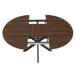 Retractable dining table, round dining table, extendable dining table, 6-person carbon steel base, modern and simple solid wood veneer dining room furniture (42 inches extended to 58 inches)