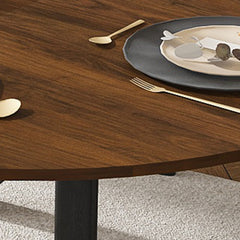 Retractable dining table, round dining table, extendable dining table, 6-person carbon steel base, modern and simple solid wood veneer dining room furniture (42 inches extended to 58 inches)