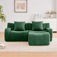 L-Shaped Teddy Fabric 2-Seat Boneless Sofa,No Assembly Required Curved Armrest,Streamlined Design Ergonomic Design,32D High Density Sponge For Living Rooms Rest Areas Bedroom,Green