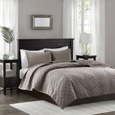 3 Piece Velvet Quilt Set Taupe Full/Queen