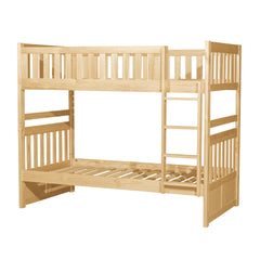 Bunk Bed Twin Over Twin Natural Pine Finish Sturdy Ladder Wooden Transitional Bedroom Furniture 1pc Children Bed