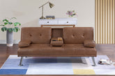 Living Room Brown Color Faux Leather 1pc Adjustable Sofa Fold-Down Table Cup Holders Tufted Upholstered Plush Cushion Couch Sofa