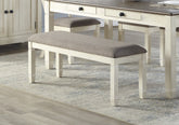 Antique White Finish 1pc 48-inch Bench Upholstered Seat Textured Fabric Wooden Dining Kitchen Furniture