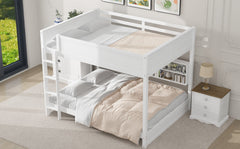 Queen over Queen Bunk Bed with Storage Cabinets and USB Ports, White
