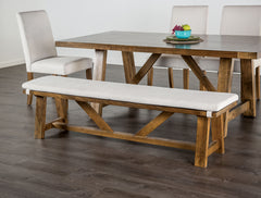 Modern Upholstery Bench With Cushion Rustic Style Trestle Base Upholstered Seat Brown And White Finish