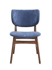 Mid-Century Modern Dining Furniture Set of 2 Side Chairs Blue And Walnut Finish Wooden Sleek Design Curved Backrest Comfort