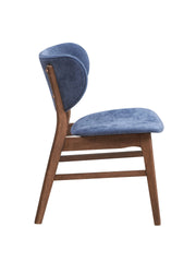 Mid-Century Modern Dining Furniture Set of 2 Side Chairs Blue And Walnut Finish Wooden Sleek Design Curved Backrest Comfort