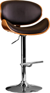 Modern Contemporary Swivel Walnut Bentwood Lift Adjustable Height Bar Stool with Curved Seat and Back (black)