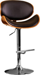 Modern Contemporary Swivel Walnut Bentwood Lift Adjustable Height Bar Stool with Curved Seat and Back (black)