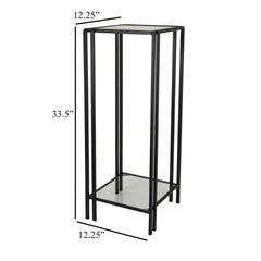Buckley Plant Stand Table, Black Metal, Square Mirrored Top, 34 Inch