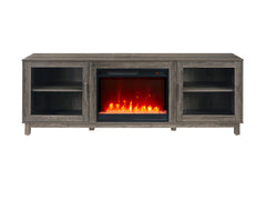 Sestriere 70"W Gray Walnut Finish TV Stand Console with Fireplace and Heater