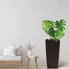 Pack of 2 Brown Color Square Planter 22-Inch High Faux Rattan Design Flower Pot with Automatic Watering System for Porch Patio Backyard Makes Keeping Flowers Easier